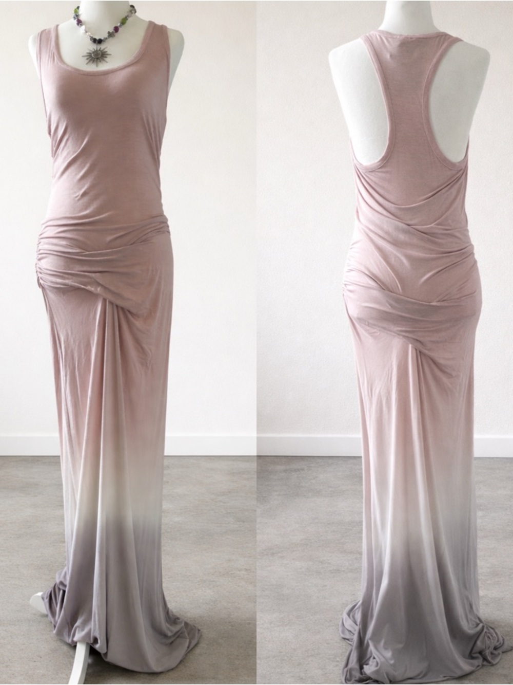 Young Fabulous & Broke Dusty Pink to Light Gray Ombre Racerback Maxi Dress